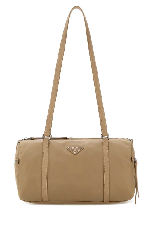 Велика сумка через плече з бежевого ре-нейлону PRADA (1BB154VMOMR064)