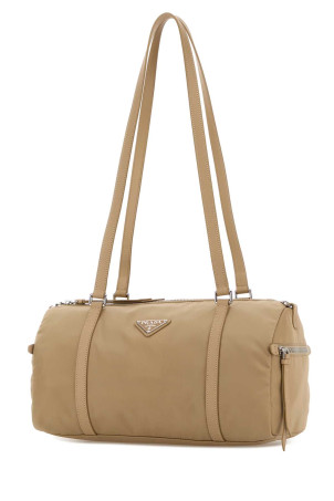 Велика сумка через плече з бежевого ре-нейлону PRADA (1BB154VMOMR064)