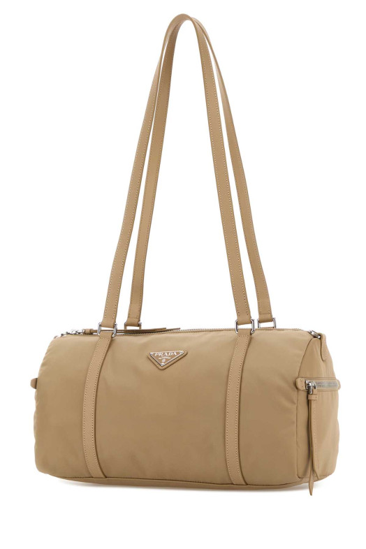 Велика сумка через плече з бежевого ре-нейлону PRADA (1BB154VMOMR064)