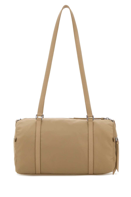 Велика сумка через плече з бежевого ре-нейлону PRADA (1BB154VMOMR064)