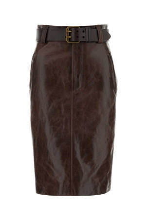 Коричнева шкіряна спідниця SAINT LAURENT (865021YCVD2)
