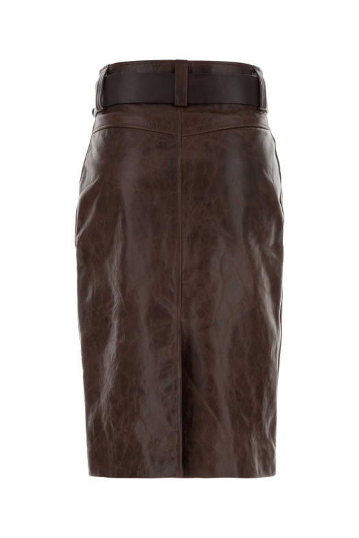 Коричнева шкіряна спідниця SAINT LAURENT (865021YCVD2)