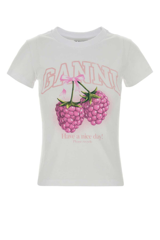 White cotton t-shirt Blue GANNI (A1050185)