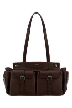 Chocolate leather medium Prada Route shopping bag PRADA (1BG6452G6F)
