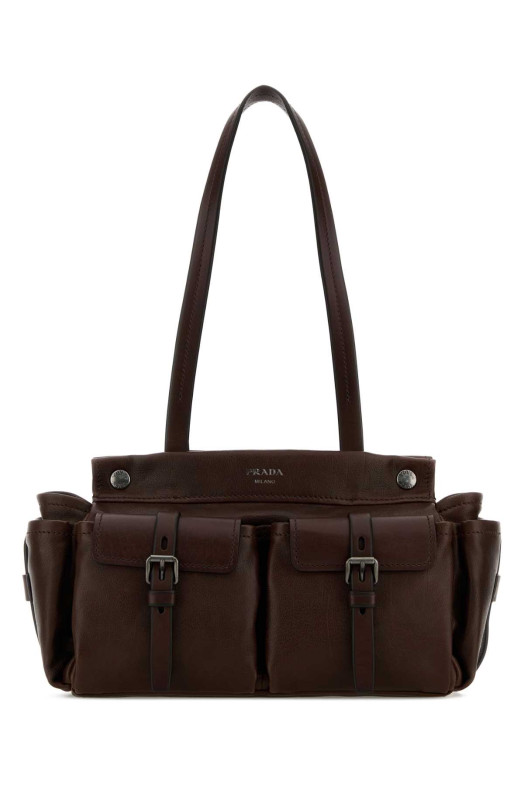 Chocolate leather medium Prada Route shopping bag PRADA (1BG6452G6F)