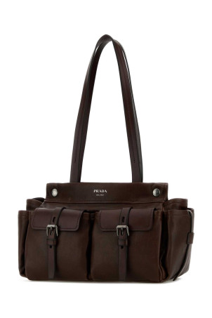 Chocolate leather medium Prada Route shopping bag PRADA (1BG6452G6F)