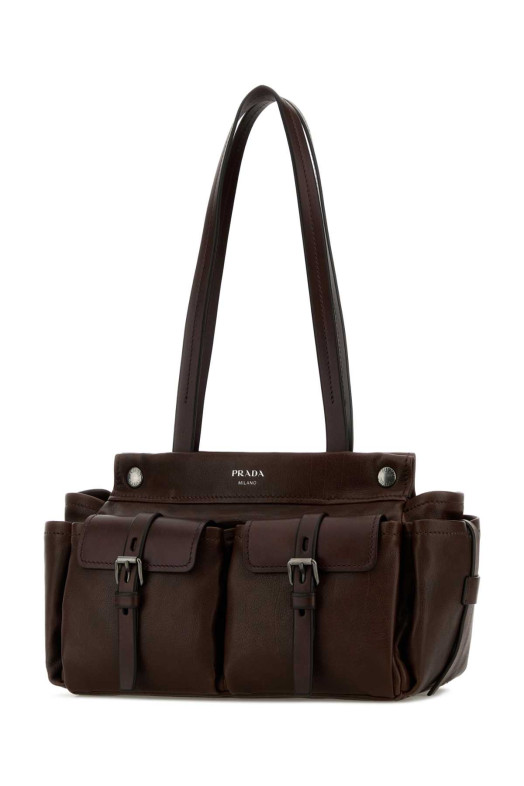Chocolate leather medium Prada Route shopping bag PRADA (1BG6452G6F)