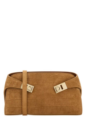 Camel suede mini Hug crossbody bag Beige SALVATORE FERRAGAMO (218964792846)