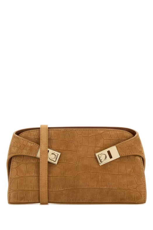 Camel suede mini Hug crossbody bag Beige SALVATORE FERRAGAMO (218964792846)