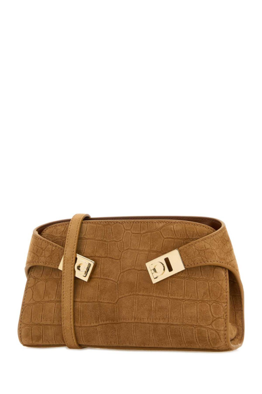 Camel suede mini Hug crossbody bag Beige SALVATORE FERRAGAMO (218964792846)
