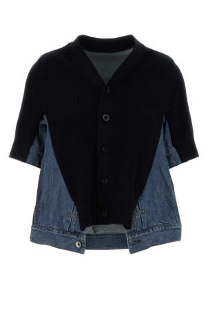 Two-tone denim and knit cardigan Beige SACAI (2608471)