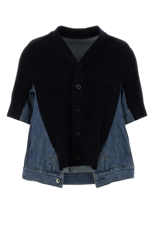 Two-tone denim and knit cardigan Beige SACAI (2608471)