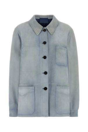 Светло-голубая замшевая куртка PRADA (56A236SOOO1835)