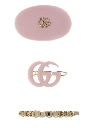 Two-tone leather and metal hair clips set GUCCI (8550603HBIV)