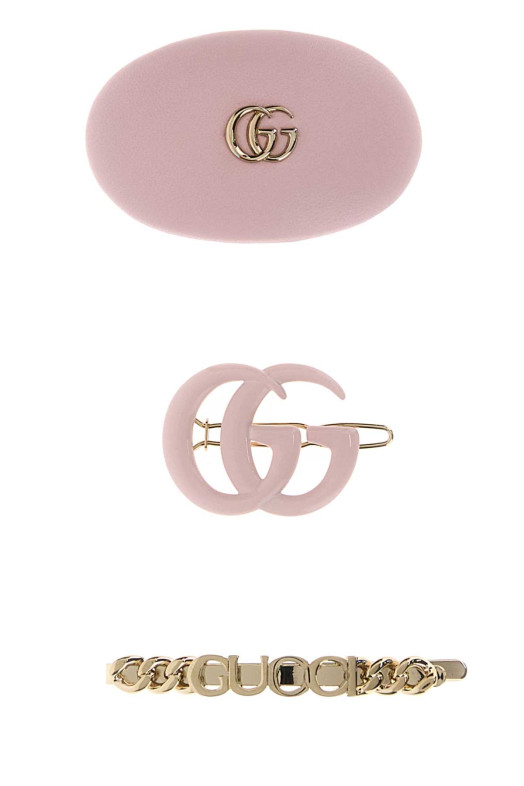 Two-tone leather and metal hair clips set GUCCI (8550603HBIV)