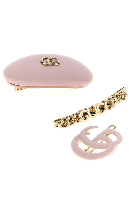 Two-tone leather and metal hair clips set GUCCI (8550603HBIV)