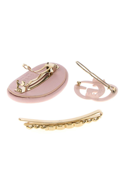 Two-tone leather and metal hair clips set GUCCI (8550603HBIV)