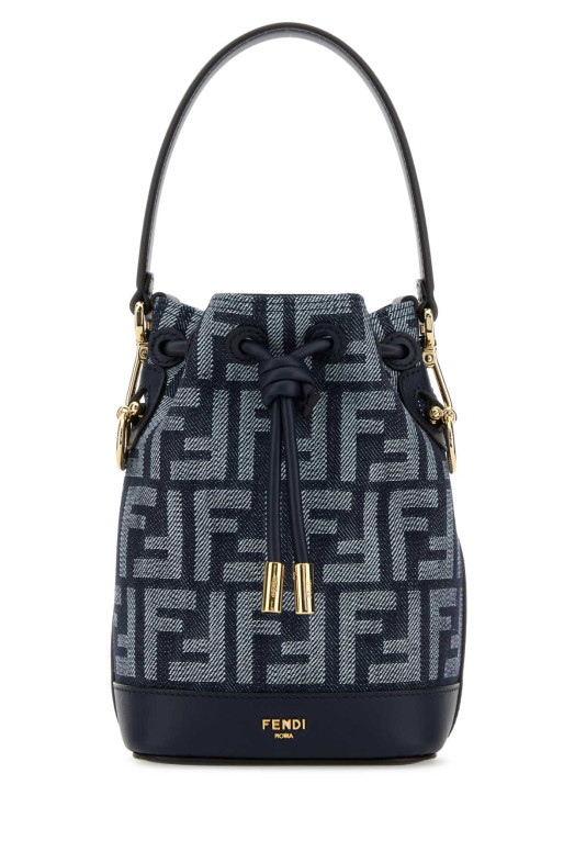 Мини-сумка-ведро из джинсовой ткани с декоративными элементами Mon Tresor от FENDI (8BS109AWVA)