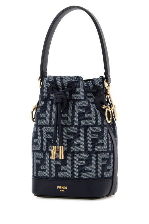 Мини-сумка-ведро из джинсовой ткани с декоративными элементами Mon Tresor от FENDI (8BS109AWVA)