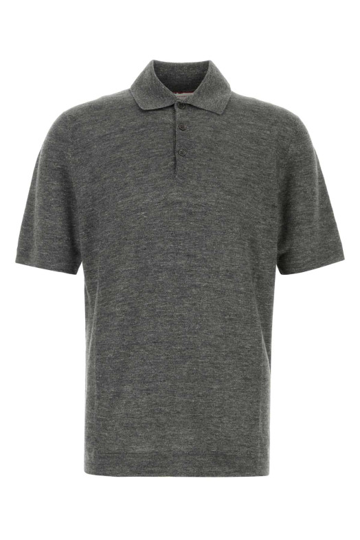 Melange dark grey linen blend polo shirt BRUNELLO CUCINELLI (M2L00315)