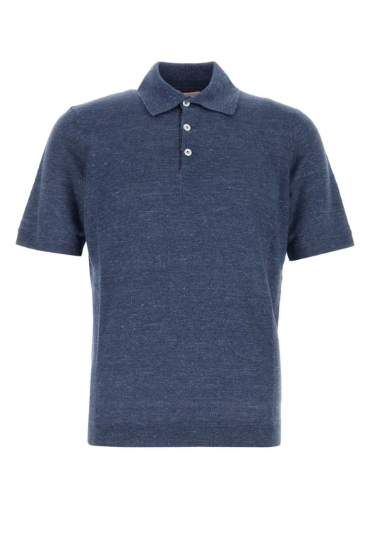 Melange blue linen blend polo shirt BRUNELLO CUCINELLI (M2L00315)