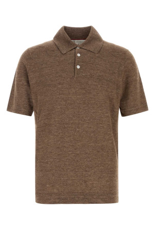 Melange brown linen blend polo shirt BRUNELLO CUCINELLI (M2L00315)