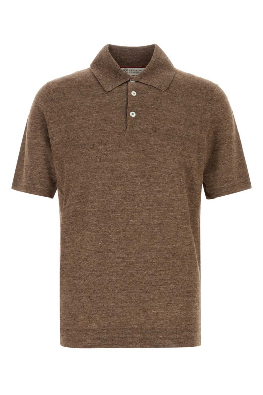Melange brown linen blend polo shirt BRUNELLO CUCINELLI (M2L00315)