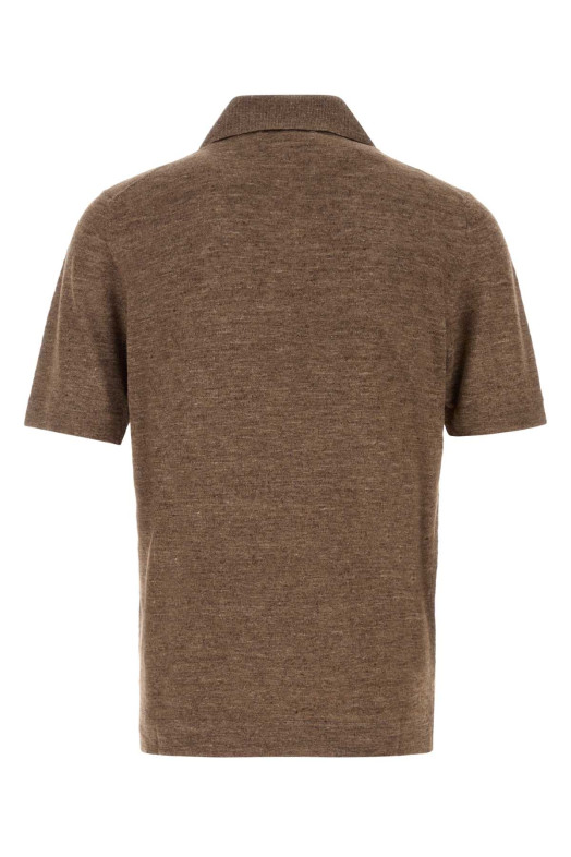 Melange brown linen blend polo shirt BRUNELLO CUCINELLI (M2L00315)