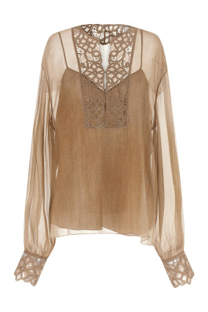 Floral carving blouse Beige