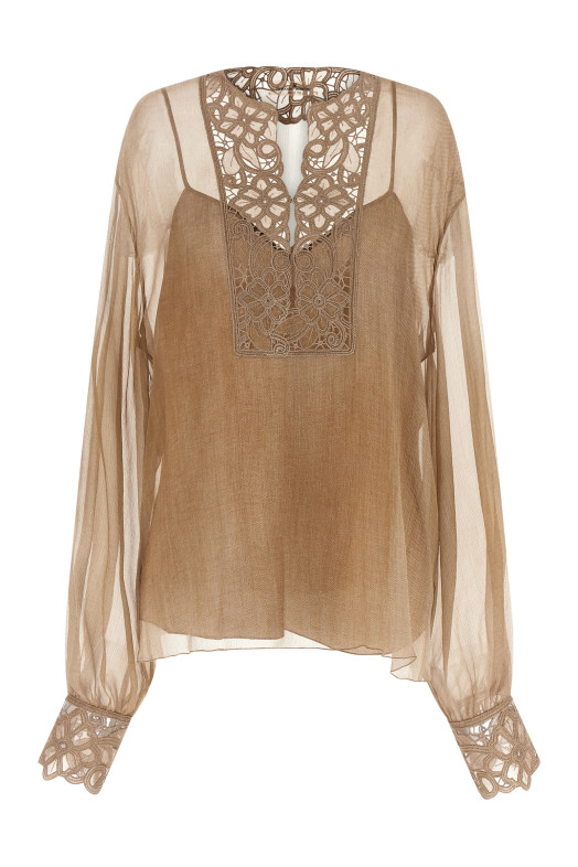 Floral carving blouse Beige