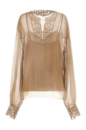 Floral carving blouse Beige