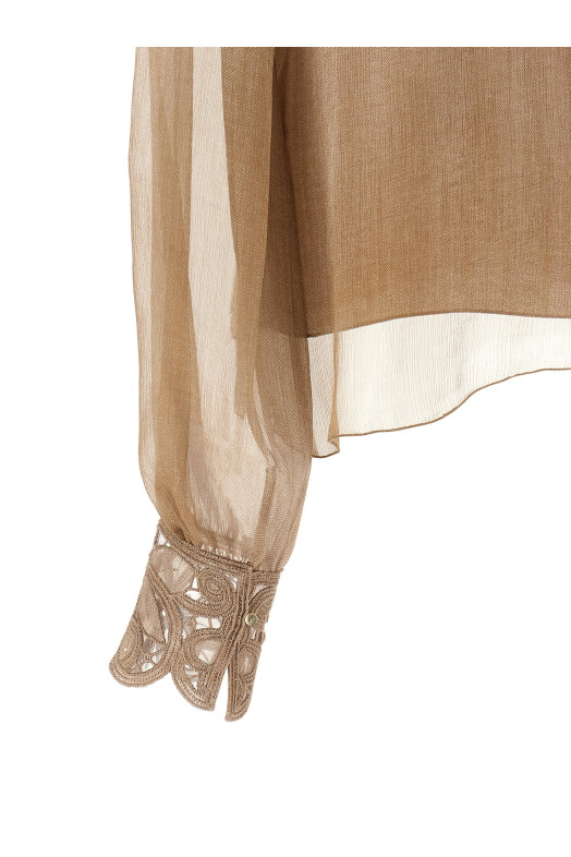 Floral carving blouse Beige