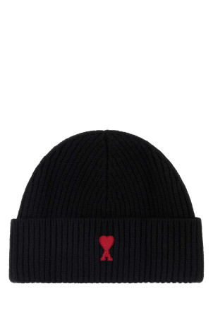 Black wool beanie hat White AMI (BFUHA116018)