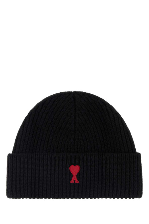 Black wool beanie hat White AMI (BFUHA116018)