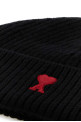 Black wool beanie hat White AMI (BFUHA116018)