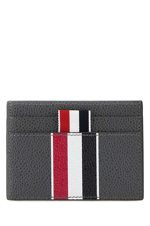 Grey leather card holder Black THOM BROWNE (UAW090A00198)