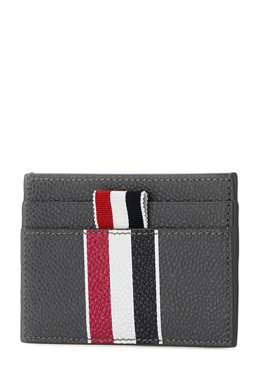 Grey leather card holder Black THOM BROWNE (UAW090A00198)