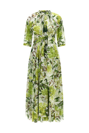 'Eden' long dress in cotton muslin with all print Green