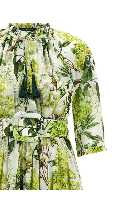 'Eden' long dress in cotton muslin with all print Green