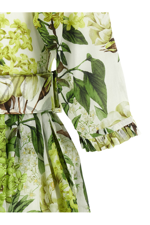 'Eden' long dress in cotton muslin with all print Green