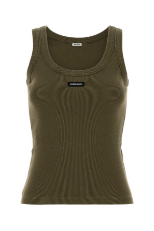 Army green stretch cotton tank top MIU MIU (MJT694SOOO1464)