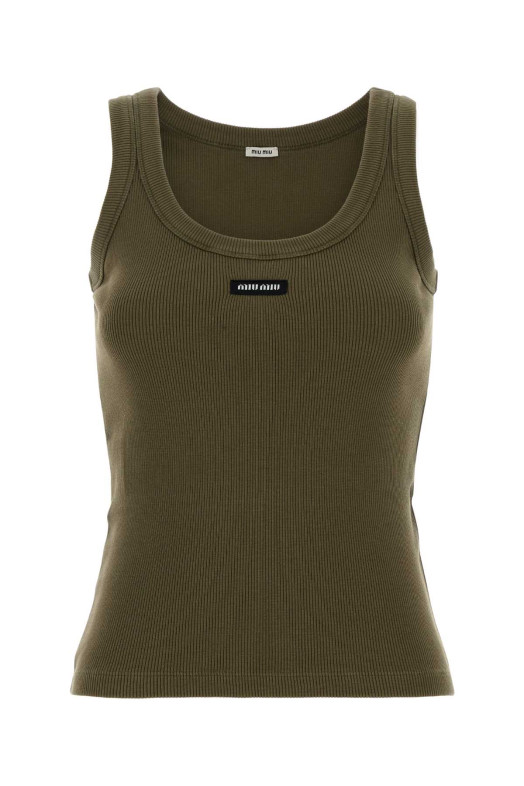 Army green stretch cotton tank top MIU MIU (MJT694SOOO1464)