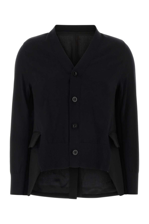 Black cotton blend and wool cardigan SACAI (2608436)