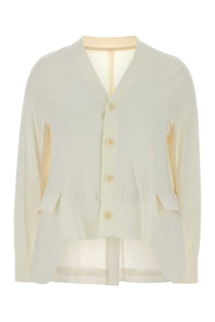 White cotton blend and wool cardigan Blue SACAI (2608436)