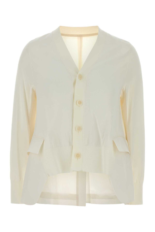 White cotton blend and wool cardigan Blue SACAI (2608436)