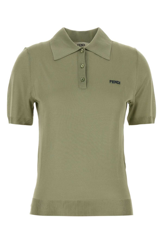 Поло из эластичной смесовой вискозы цвета «саже» от FENDI (FZXE82AW4V)