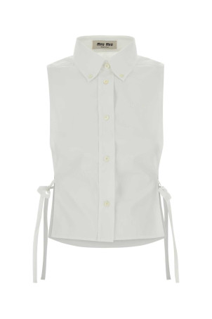 Біла сорочка з попліну, чорна, MIU MIU (MK2024SOOO19SE)