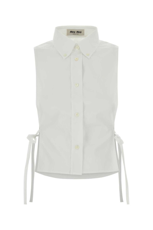 Белая рубашка из поплина, черная, MIU MIU (MK2024SOOO19SE)