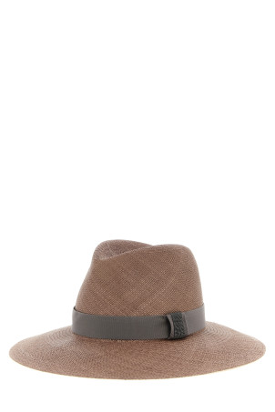 'Precious Leather Band' hat Brown