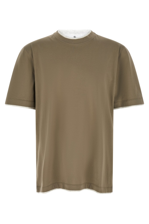 Двухслойная футболка зеленого цвета BRUNELLO CUCINELLI M0B137427CUX24